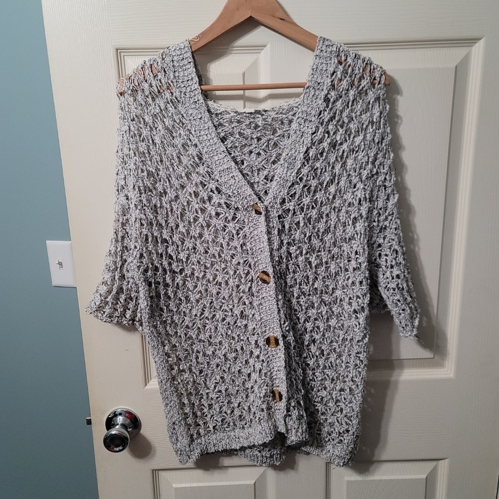 POL Balck/White Loose Spider Knit Short Sleeve Cardigan  Size M‎ NWOT Condition